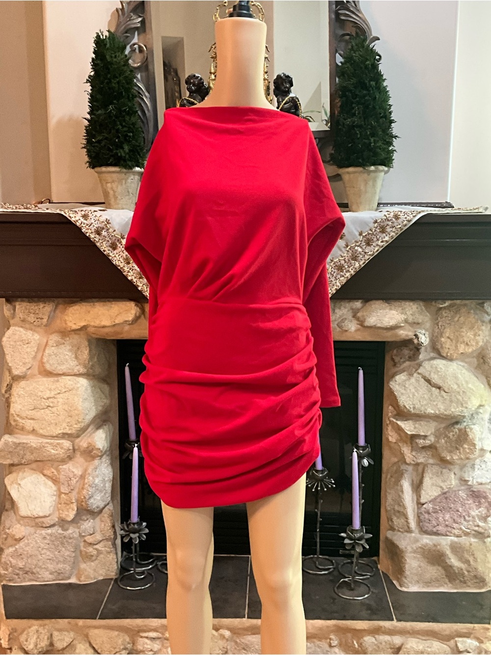 AX Paris Bold Red Ruched Mini Dress US 14